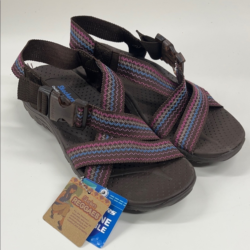 NWT Skechers Raggaes Outdoor Lifestyle Sandals in Brown/Multicolor Strap Size 6